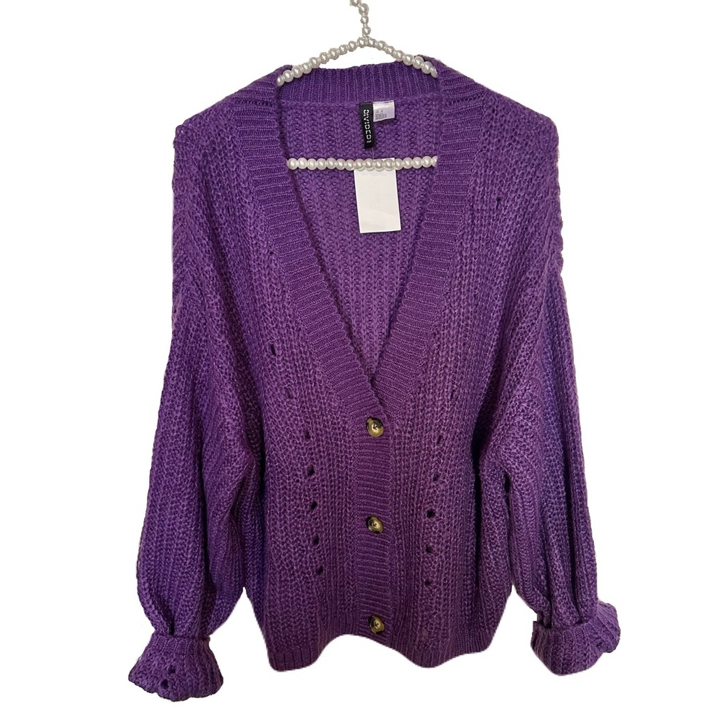 H&M DIVIDED NWT Purple Warm Knit Cardigan Sweater Size M